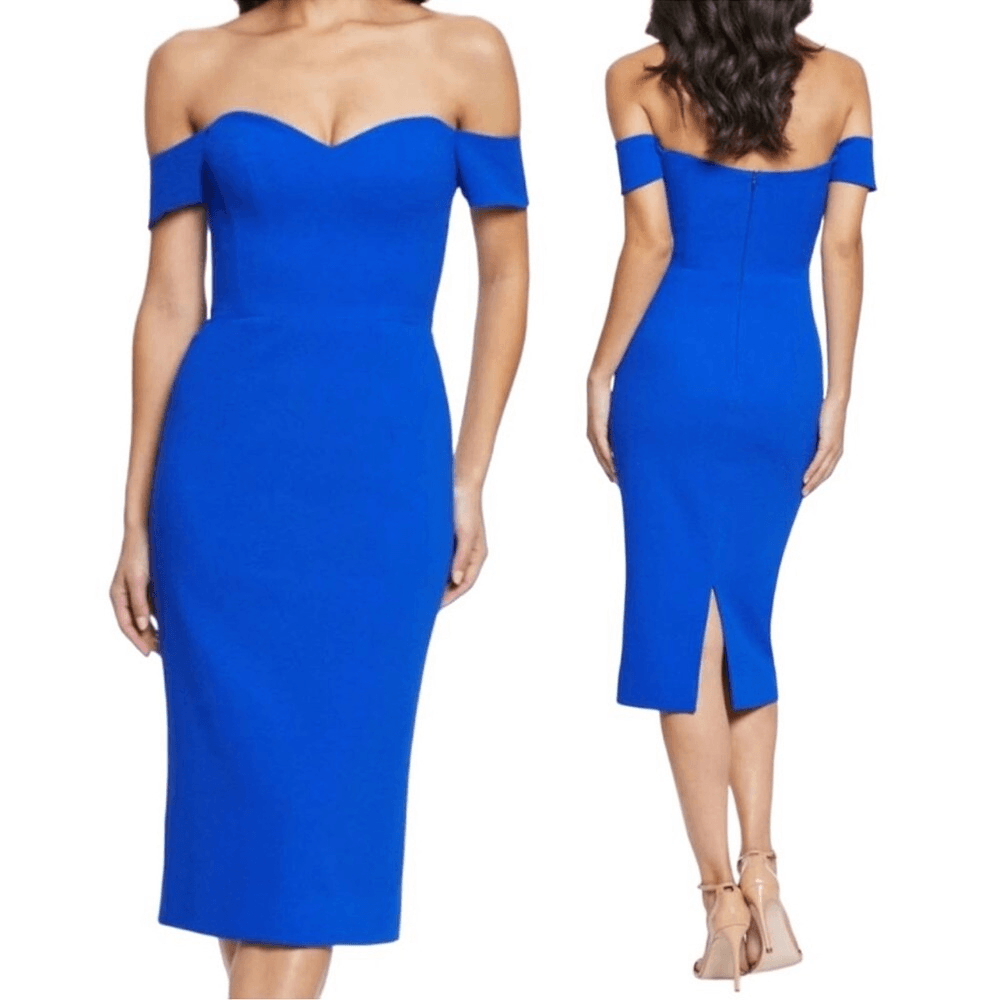 Dress the Population Bailey Dress in Electric Blue Size Small Off the Shoulder