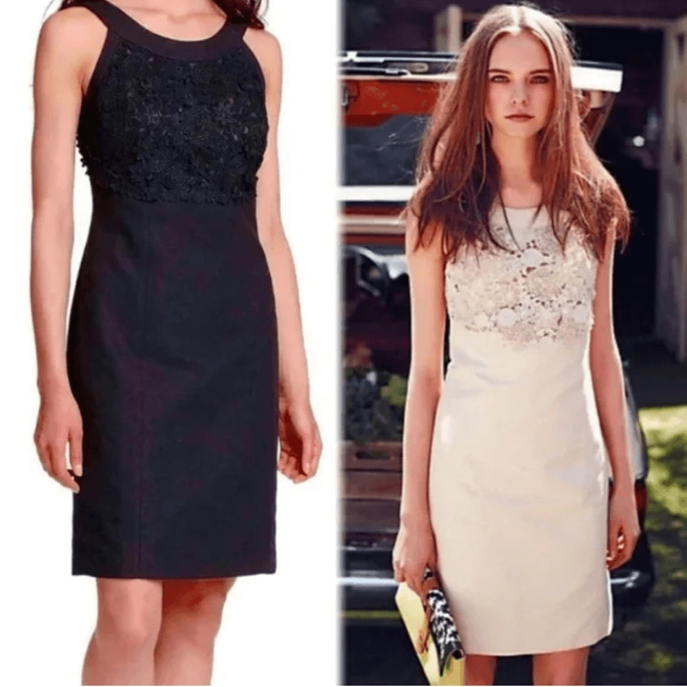 Anthropologie Postmark Oleander Blk Cotton Linen Floral Lace Sheath Dress Size 6