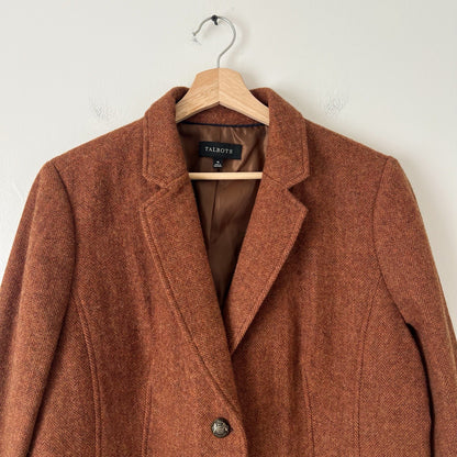 Talbots Shetland Herringbone Wool Blend Blazer Rust Brown Size 16 Classic Career