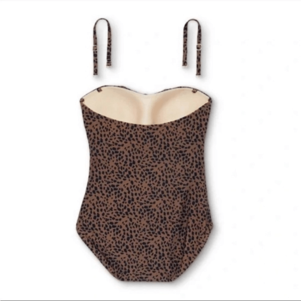 Kona Sol Swim Leopard Swimsuit Bandeau Flounce High Coverage One Piece NEW Small
