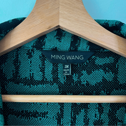 Ming Wang Knit Cardigan Jacket in Green and Black Plus Size 3X Open Front