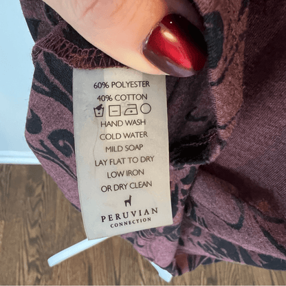 Peruvian Connection Floral Tunic Top Burnout Size Medium 3/4 Sleeve