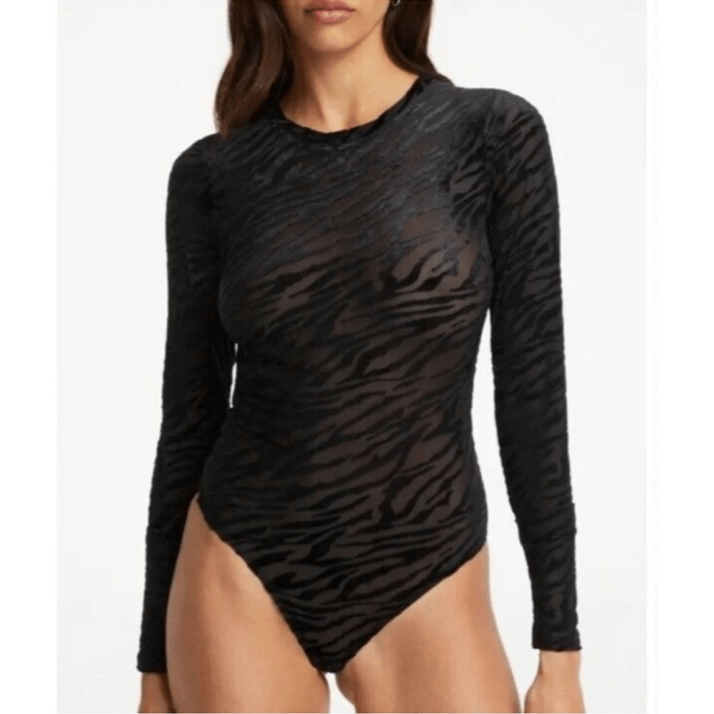 Good American Burnout Zebra Mesh Velvety Bodysuit NEW Size XXL Animal Print