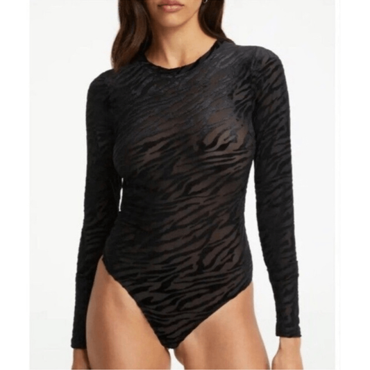 Good American Burnout Zebra Mesh Velvety Bodysuit NEW Size XXL Animal Print