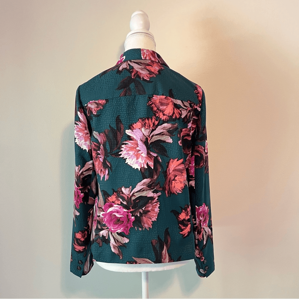 Anthropologie Cartonnier Rihan Floral Blazer Size 6 in Green Open Front