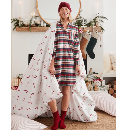 Garnet Hill Organic Pima Cotton Plaid Flannel Sleepshirt Size Medium Holiday