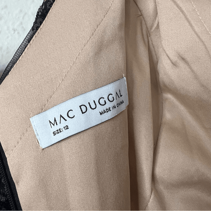 Mac Duggal Floral Embellished V-Neck Midi Dress With Shoulder Bow NEW Size 12