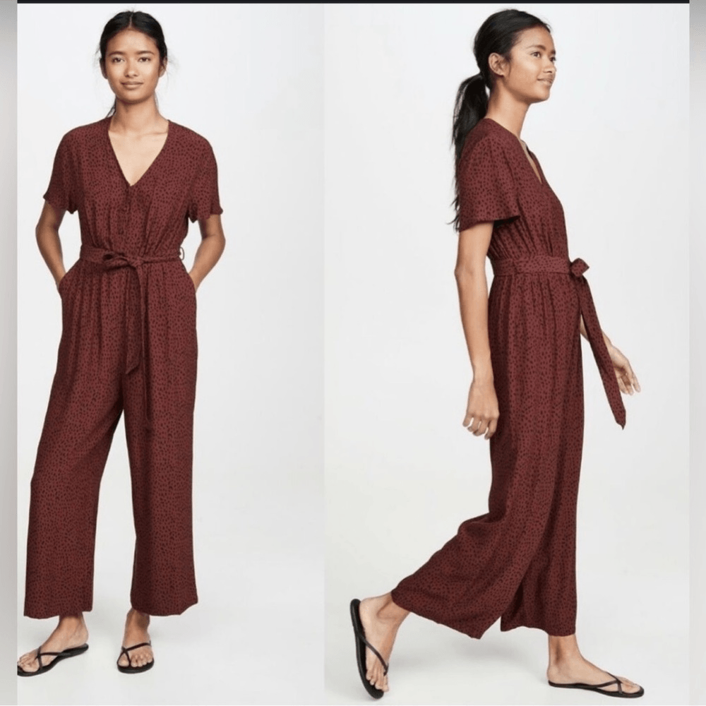 Rails Rust Spotted Jet V Neck Wide Leg Jumpsuit Size Small