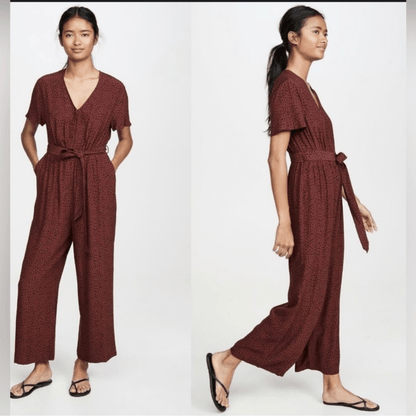 Rails Rust Spotted Jet V Neck Wide Leg Jumpsuit Size Small