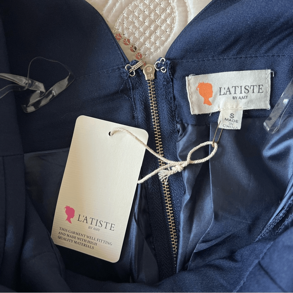 L'atiste Navy Blue Cutout Fit Flare Mini Dress NEW Size Small