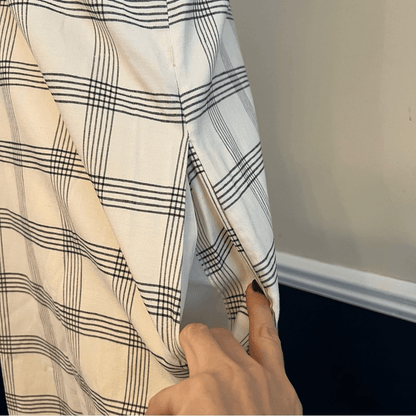 Theory Deep V Linen Blend Spring Plaid Midi Dress Size Medium in Ivory