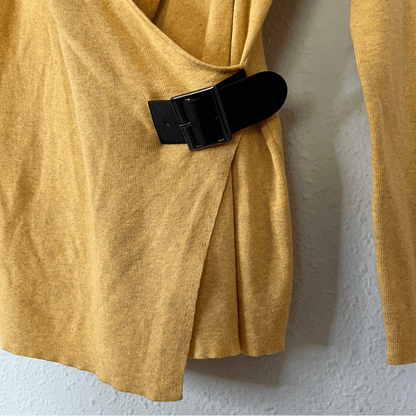 Nic+Zoe Cotton Blend Faux Wrap Sweater Size Large in Yellow