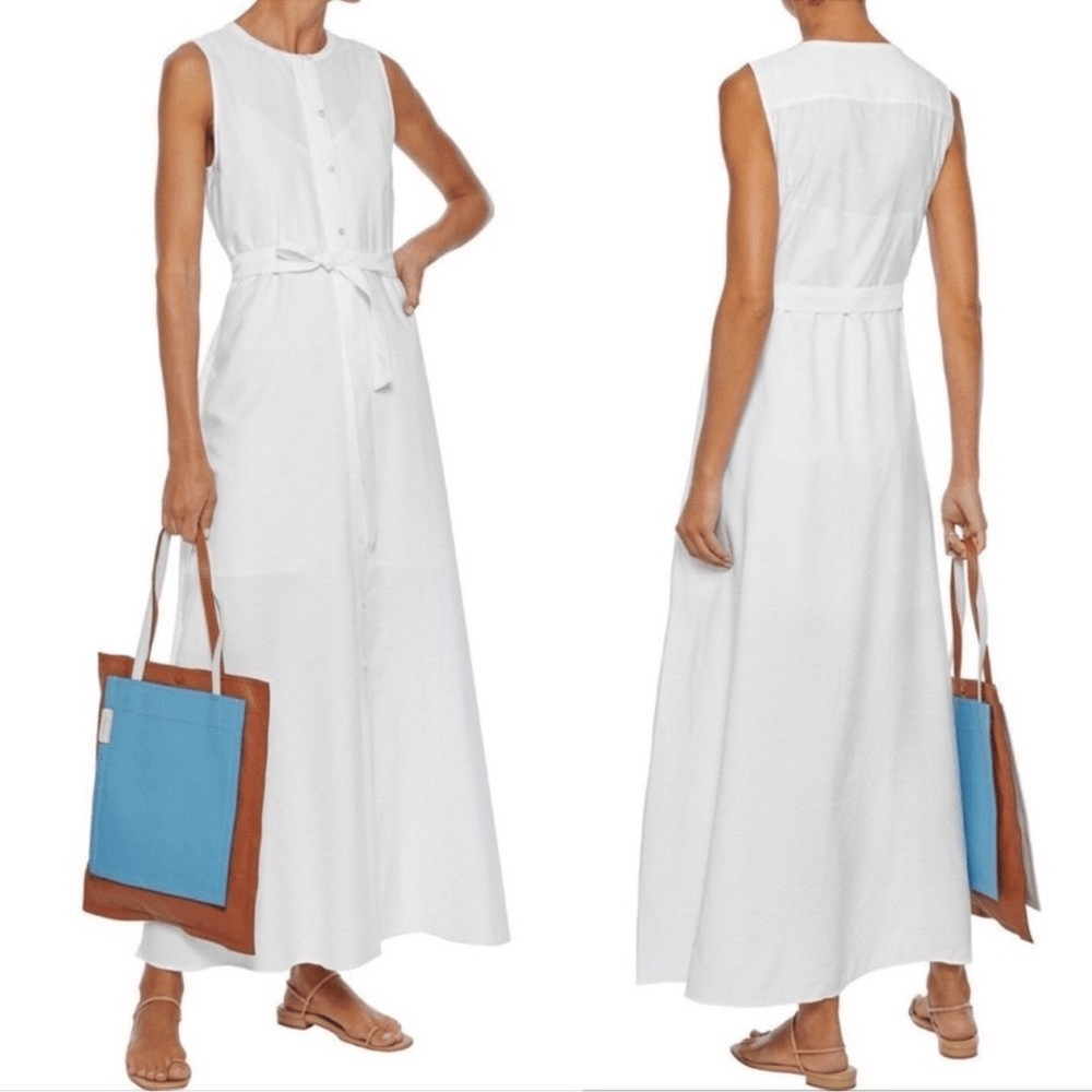 Theory New Shirt Maxi Dress In Florian Twill Sleeveless White Size 10