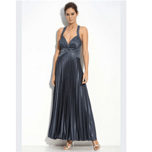 Betsy & Adam Full Length Pleated Halter Prom Bridal Maxi Dress Size 8 Y2K 90s