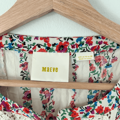 Anthropologie Maeve Hiver Boho Floral & Lace Bell Sleeve Peasant Blouse Size 6