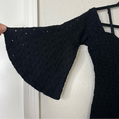 Free People Sophia Black Eyelet Crochet Mini Dress Bodycon Revolve