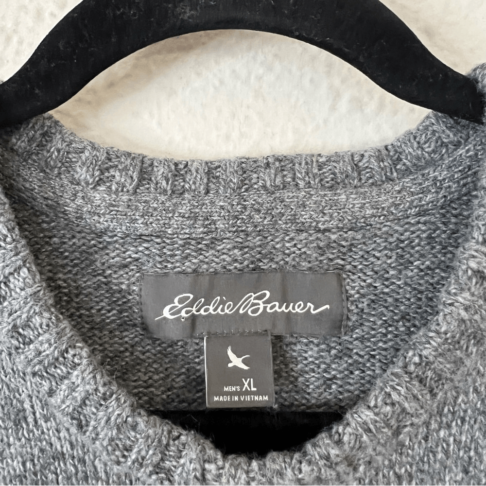 Eddie Bauer Fair Isle Wool Blend Crew Neck Sweater Size XL in Gray