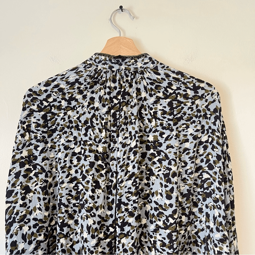 Zadig & Voltaire Tink Leo Crinkle Lace Collar Blouse Size Medium Long Sleeve