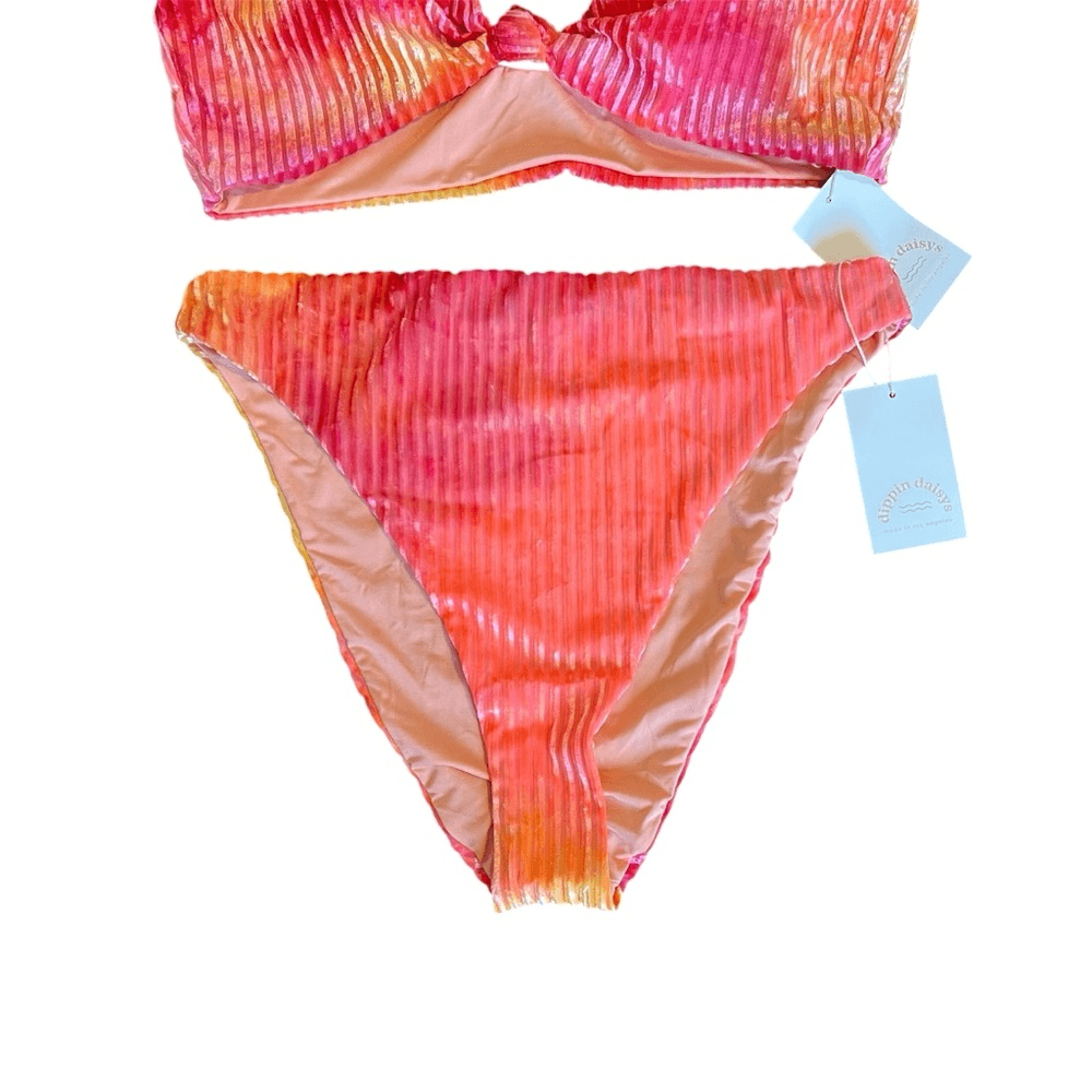 Dippin Daisys Tie Dye Bikini Set XL Seashore Bottom Vision Top NEW Pink Orange