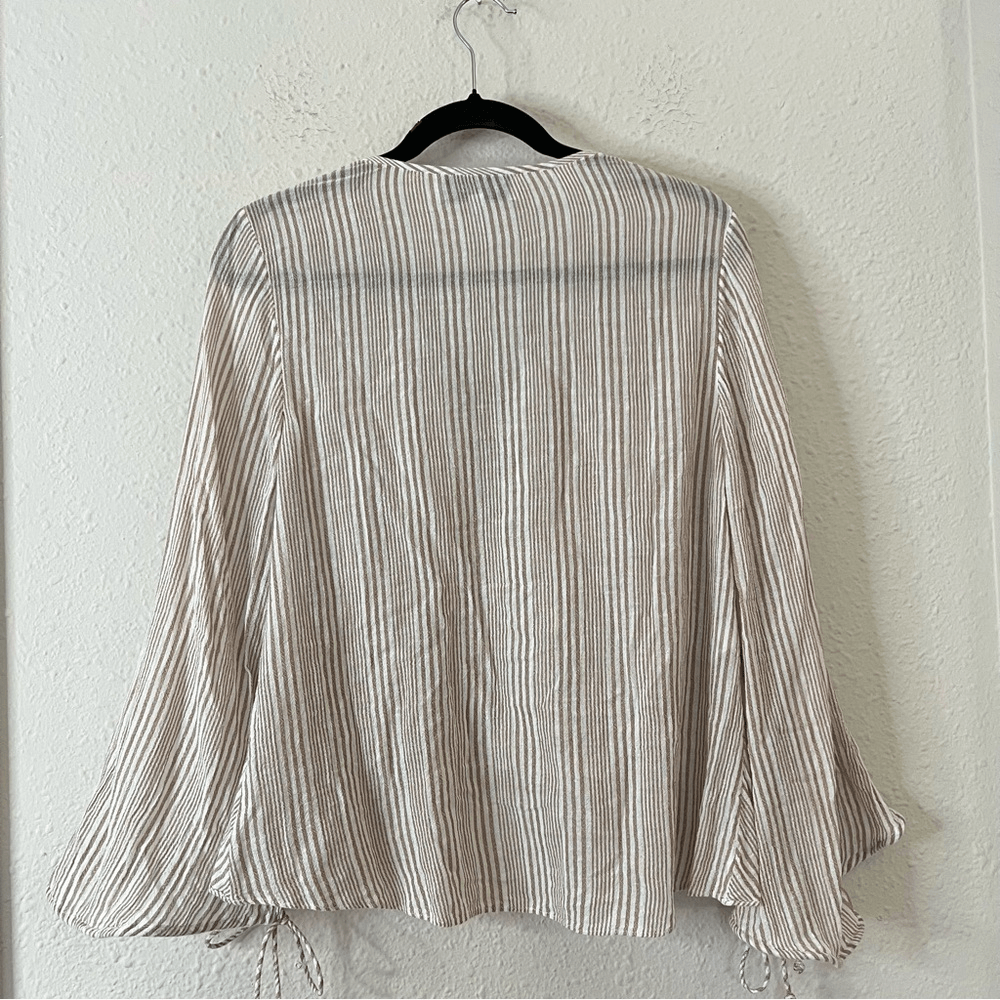 Derek Lam 10 Crosby Striped Long Sleeve Blouse Size 6 Cotton Neutral Classic
