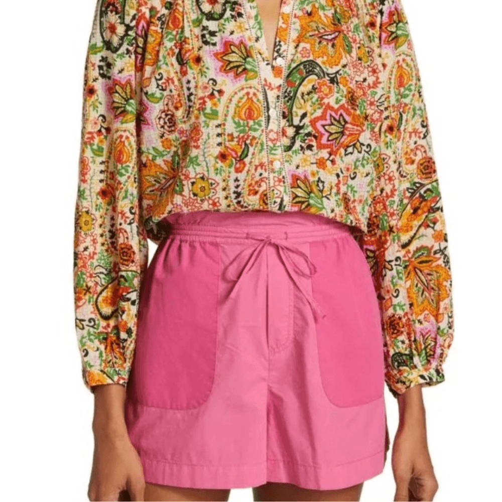 Ba&sh Bianca Long Sleeve Floral Blouse In Vert Small NEW Bohemian