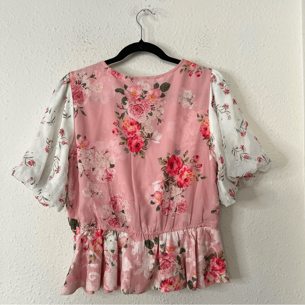 Hemant & Nandita Rose Garden Floral Boho Blouse Size Medium Peasant