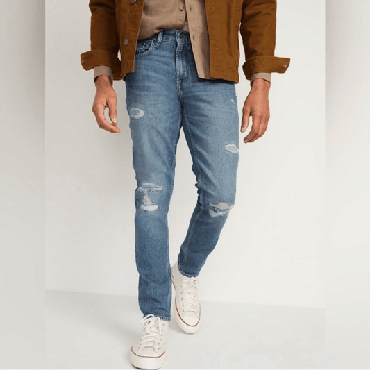 Old Navy Men's Medium Wash Slim Built-In Flex Rip-and-Repair Jeans NEW 33x32