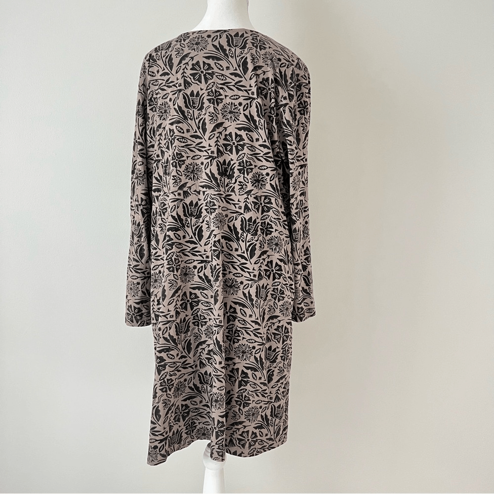 Gudrun Sjoden Floral Mini Tunic Dress Long Sleeve Size XL Brown & Black Pockets