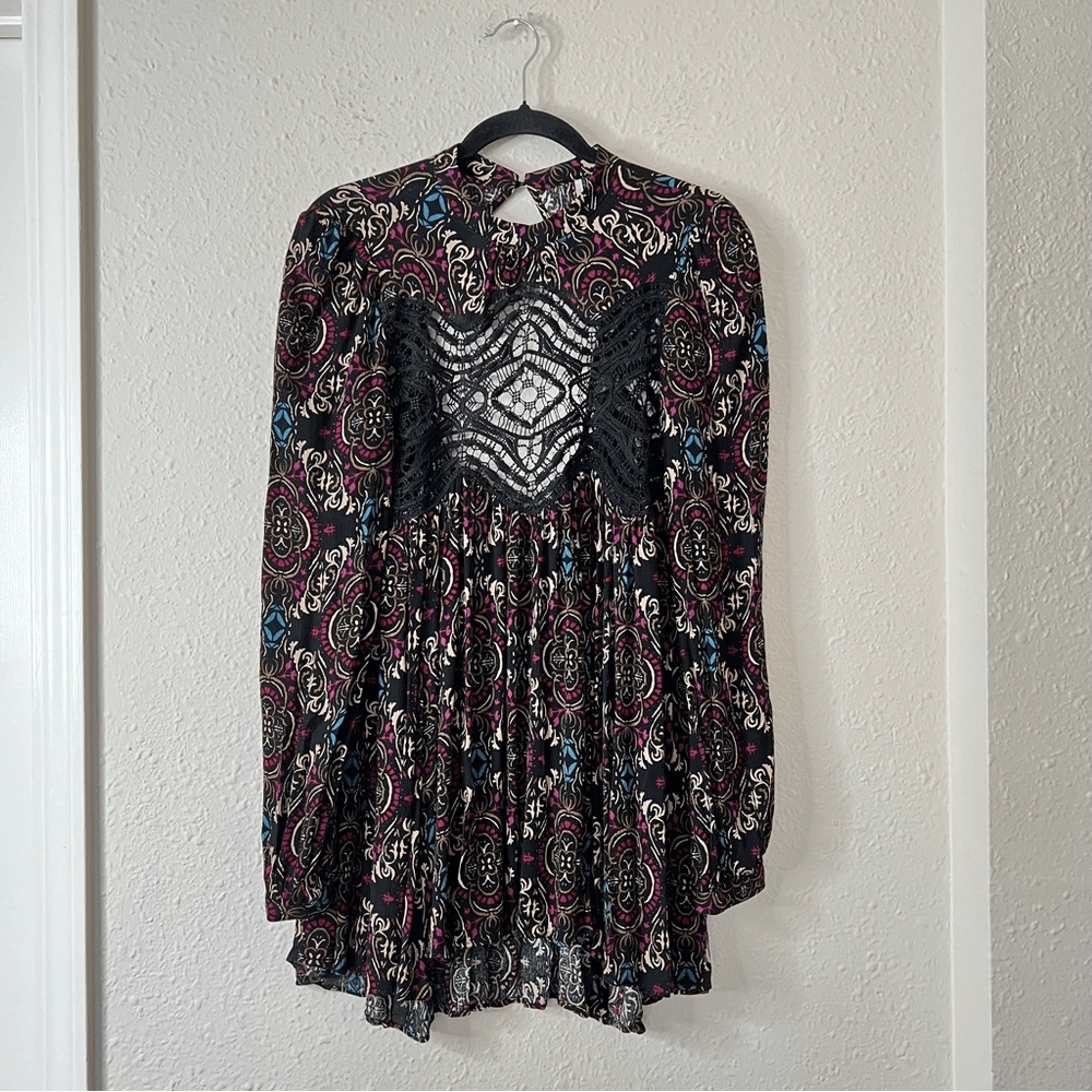 Free People Sweet Thang Printed Black Tunic Combo Size Small