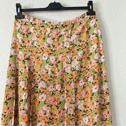 Open Edit Pleated Midi Skirt Orange Multi Meadow Floral Size Medium
