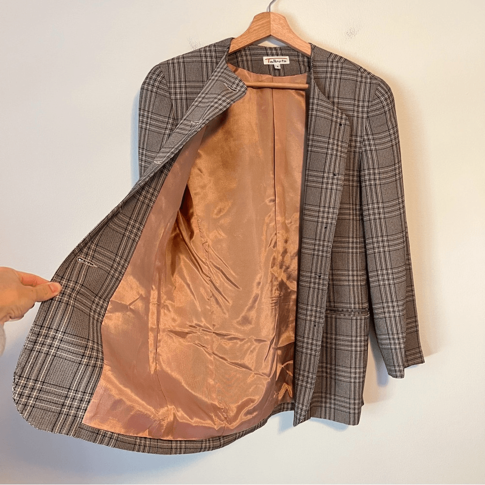 Vintage Talbots Plaid Collarless Blazer Size 4 Academia Career Office