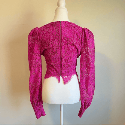 NBD Merlot Lace Blouse Top in Magenta Size Small Long Sleeve