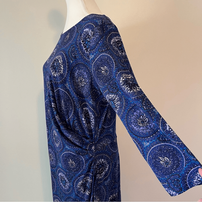 Talbots Printed Faux Wrap Dress Size Large 3/4 Sleeve Stretch Jersey