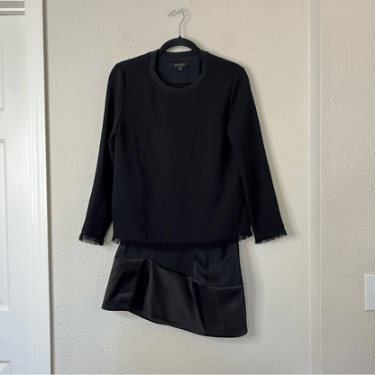 All Saints Long Sleeve Black Mini Dress Layered Asymmetrical Hem Size 0