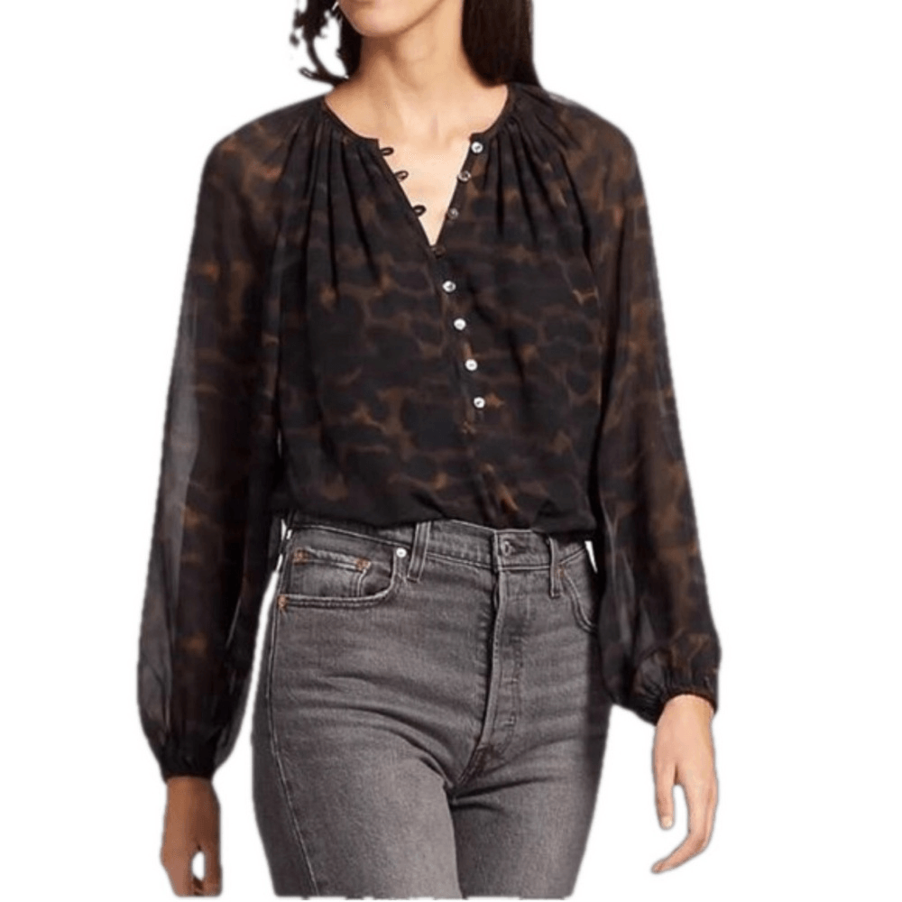 RAILS Indi Umber Leopard Long Sleeve Boho Blouse Size Medium