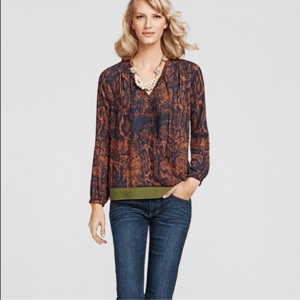 Cabi Animal Print Long Sleeve Blouse Size Small