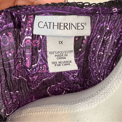 Catherines Affinity Chain Long Sleeve Blouse Top Size 1X Purple