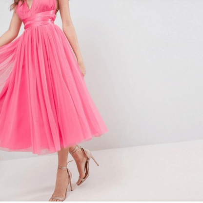 ASOS Tulle TuTu Halter Midi Dress NEW Size 4 Pink Prom Homecoming