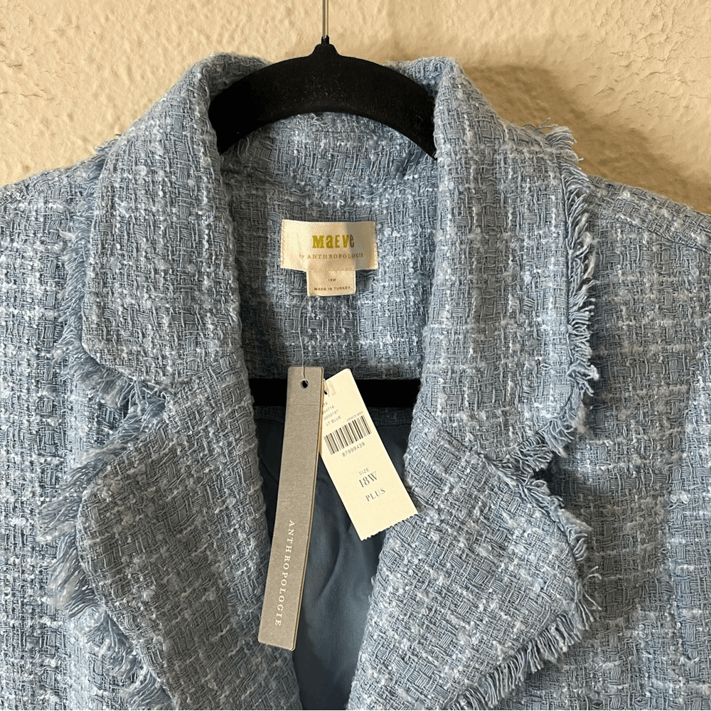 Anthropologie Maeve Sleeveless Tweed Blazer Mini Dress NEW Plus Size 18W in Blue