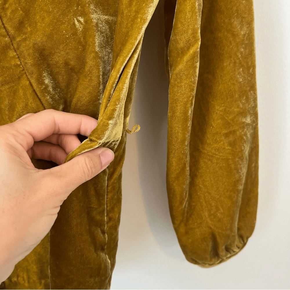 J. Crew Faux Wrap Velvet Long Sleeve Blouse Size 2 in Mustard Yellow