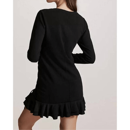 Anthropologie Sundays Ramone Black Ruched Mini Dress Size Medium, Long Sleeve