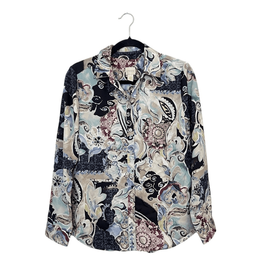 Chicos Mystic Mix Geneva BoHo Silky Shirt Blouse Button Down Paisley Size Small