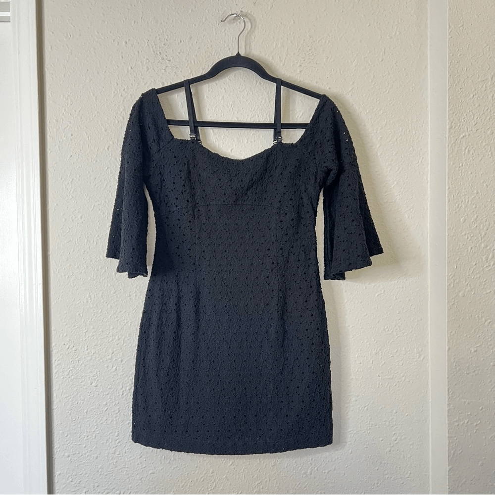 Free People Sophia Black Eyelet Crochet Mini Dress Bodycon Revolve
