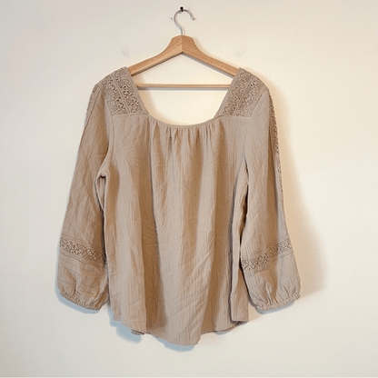 Soft Surroundings Asilah Boho Peasant Blouse in Sand Dune NEW Size Large Tan