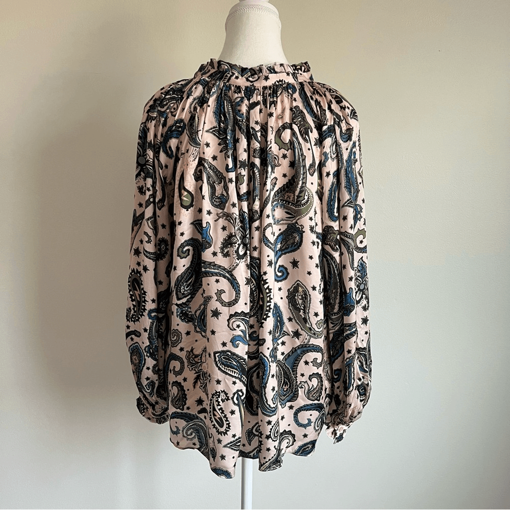 Zadig & Voltaire Theresa Print Paisley Tunic Top Blouse Small Long Sleeve Pink
