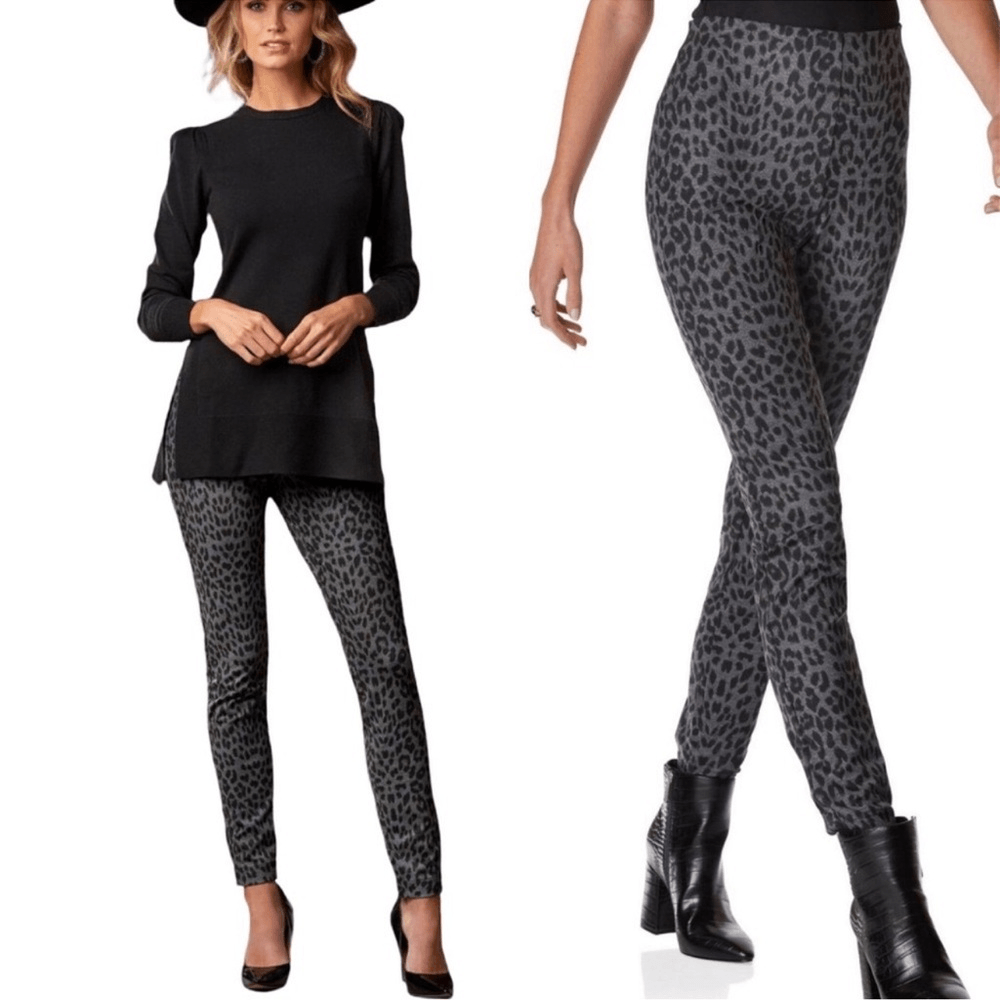 Boston Proper Leopard Animal Print Ponte Pull on Pants Size Medium Gray Black
