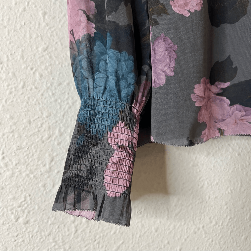 Aritzia Wilfred Valencia Long Sleeve Floral Chiffon Blouse Size Small