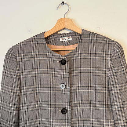 Vintage Talbots Plaid Collarless Blazer Size 4 Academia Career Office