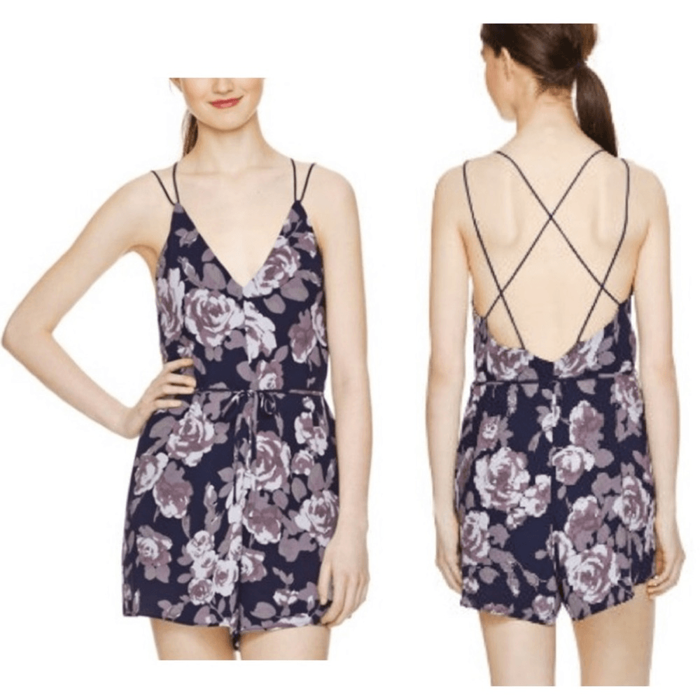 Aritizia Wilfred Navy Blue Rose Floral Melodique Romper Size Small