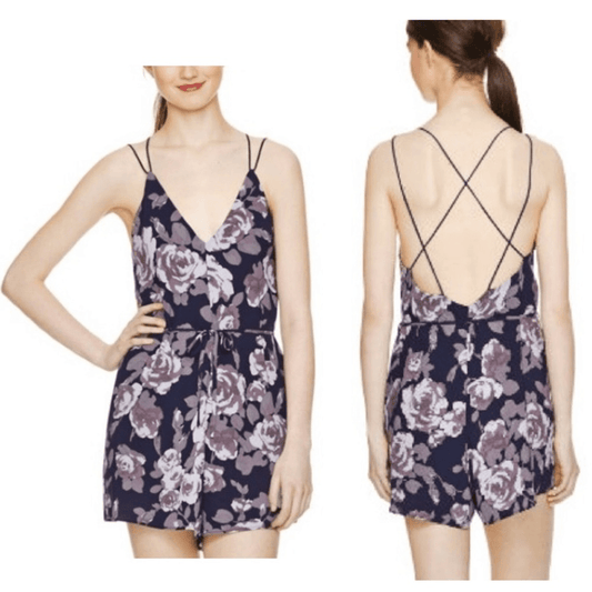 Aritizia Wilfred Navy Blue Rose Floral Melodique Romper Size Small
